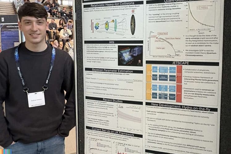 A person presenting a poster.