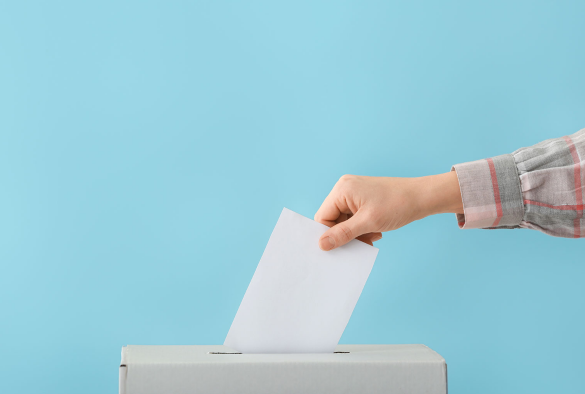 A photograph of someone voting