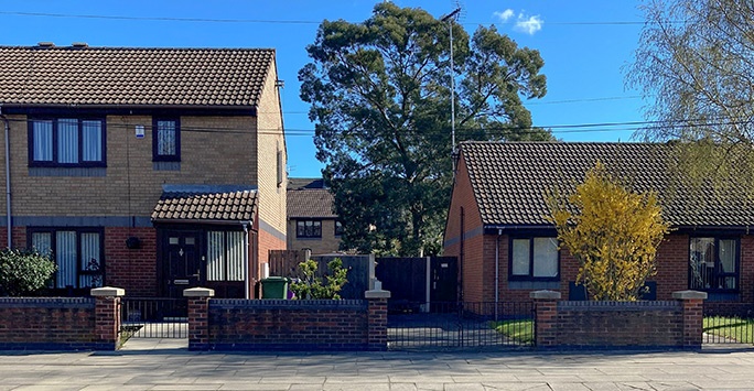 A suburban house and bungalow