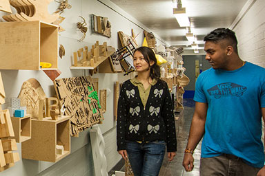 Students with architectural models