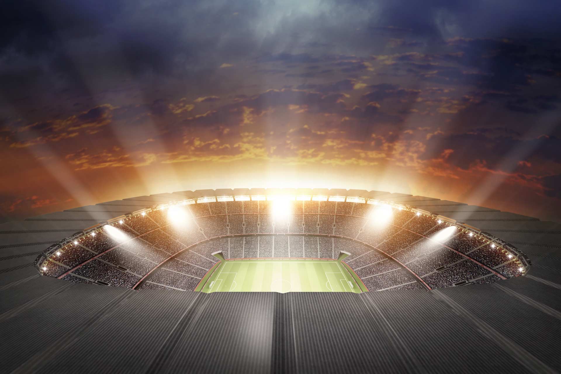 Night aerial image of a football stadium