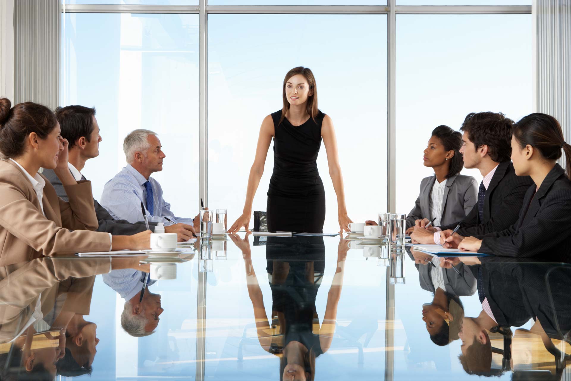 Woman leads boardroom meeting