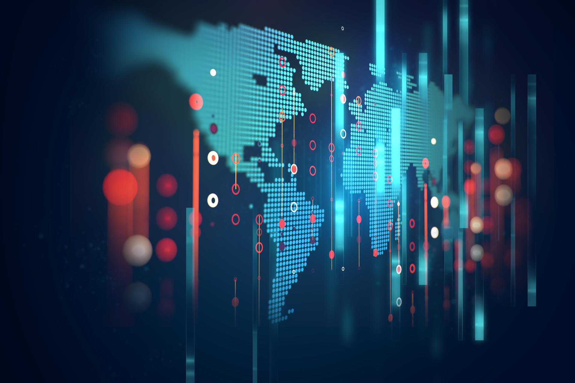 World map data with overlay data graphics