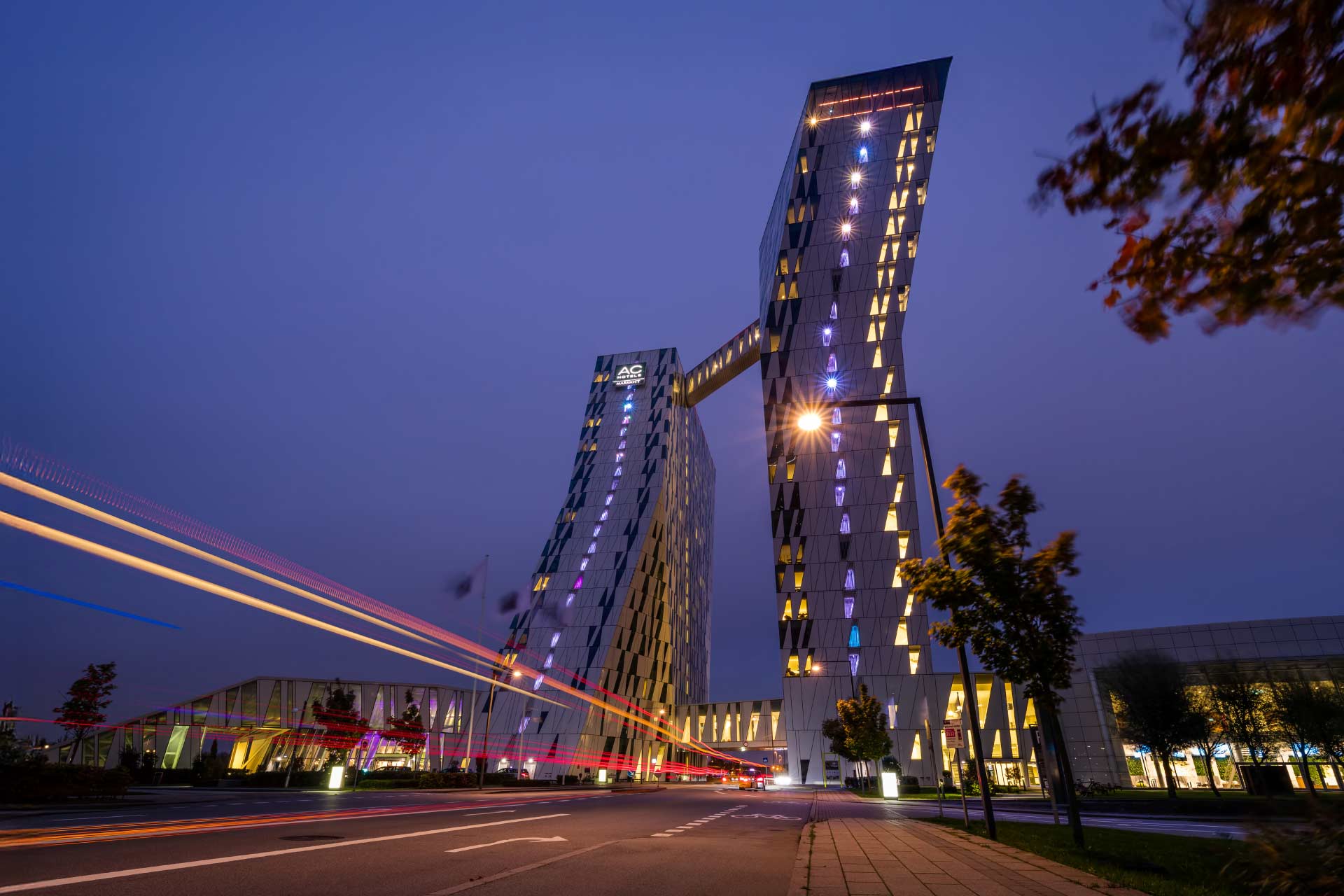 Night shot of Bella Centre in Copenhagen.