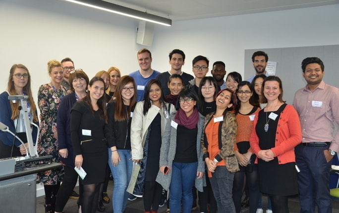 Scholarship students group photo at welcome event