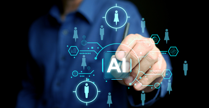 A man uses artificial intelligence to manage organisation.