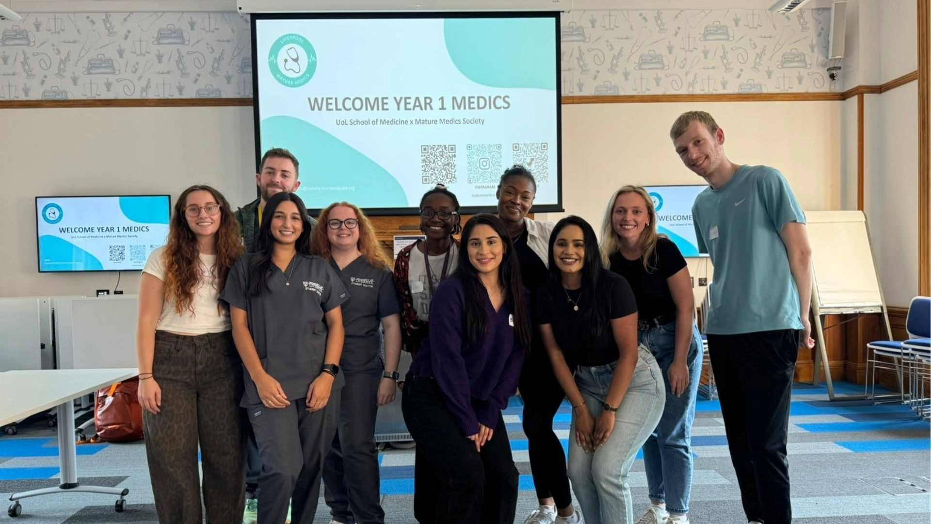 Mature Medical students smiling together during their Year 1 Welcome Event.