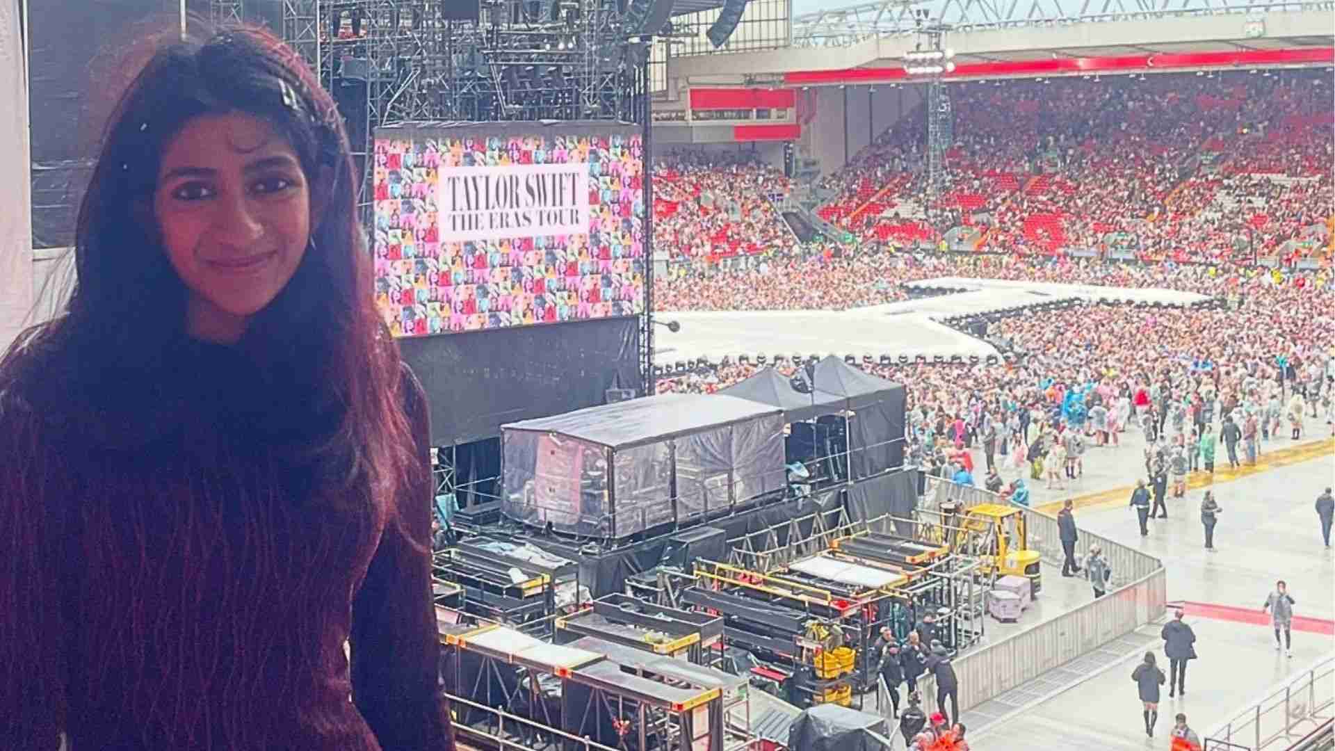 Meera Shankar watching Taylor Swifts her UK Eras Tour