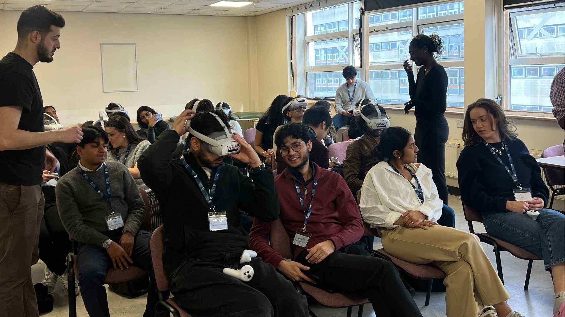 Students partaking in virtual reality surgical simulations (VRiMS)