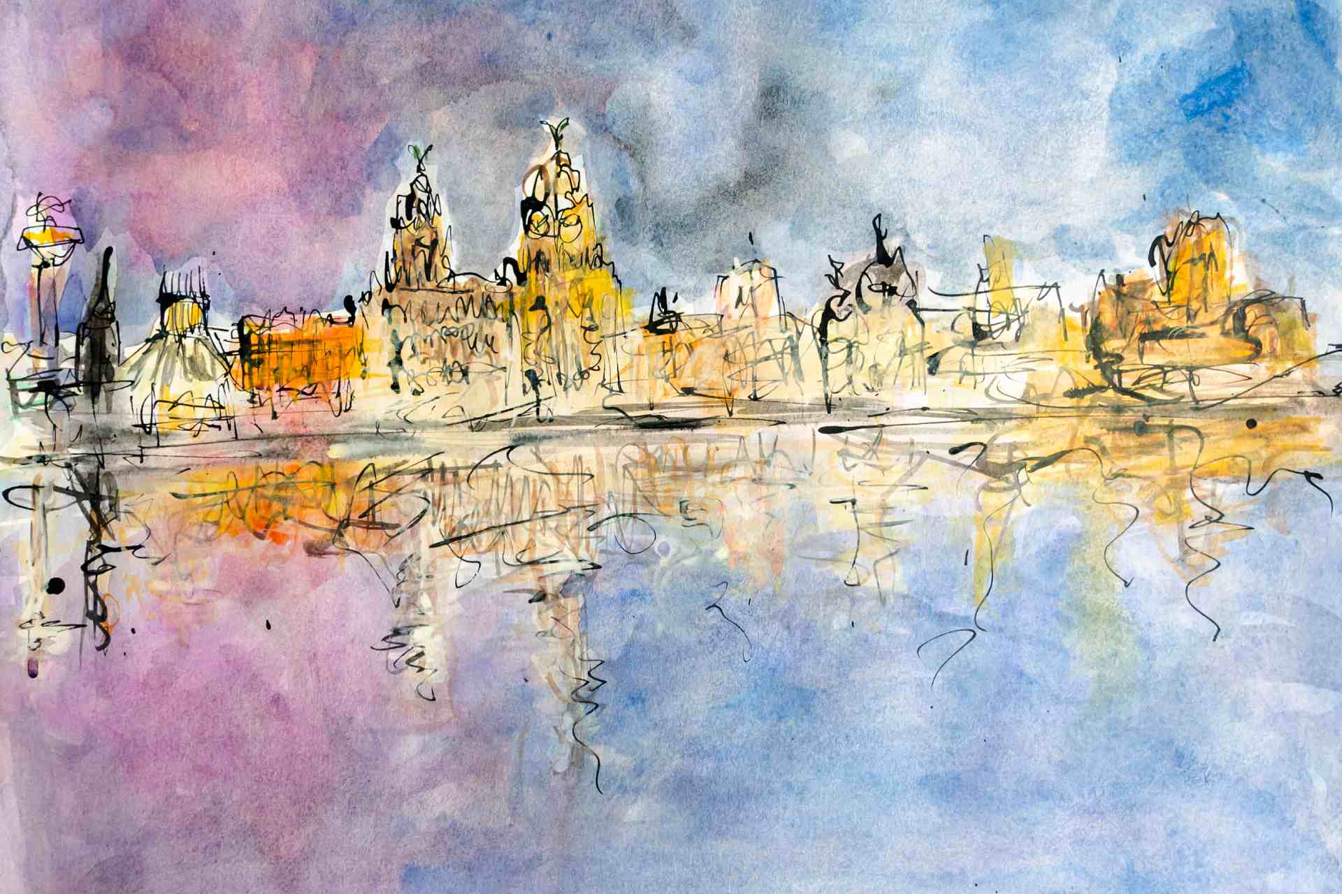 Painting of Liverpool skyline by Jazamin Sinclair