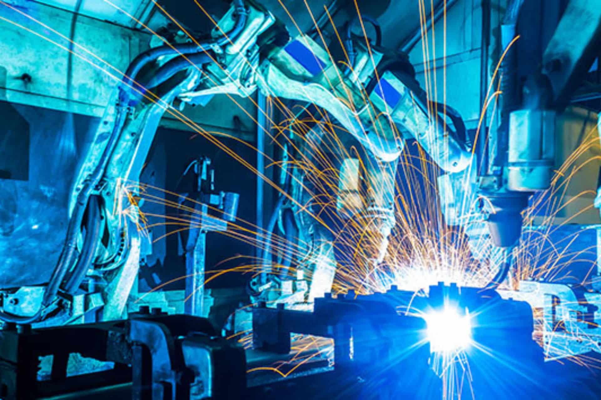 Automated lab machinery creating sparks