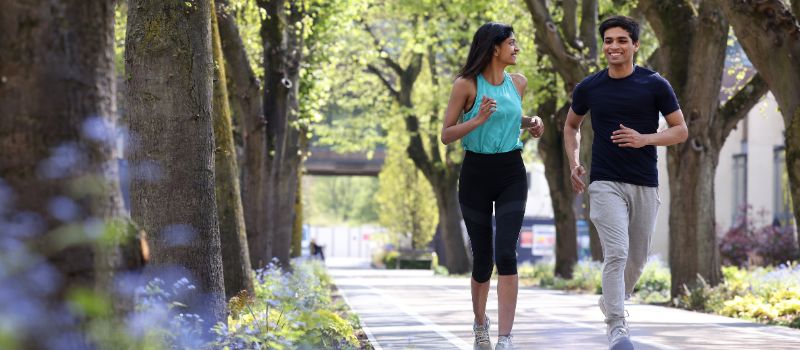Students on outdoor running track