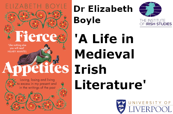 Poster style image advertising the talk of Dr Boyle featuring the cover of her book FIerce Appetites on the left, the text 