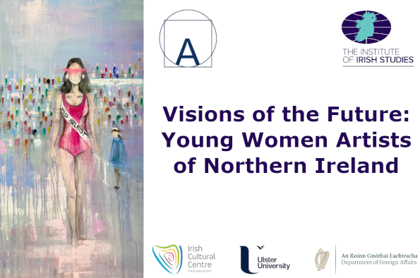 Promo visual for NI artists exhibtion. In left third an excerpt of the painting "Miss Belfast" is shown