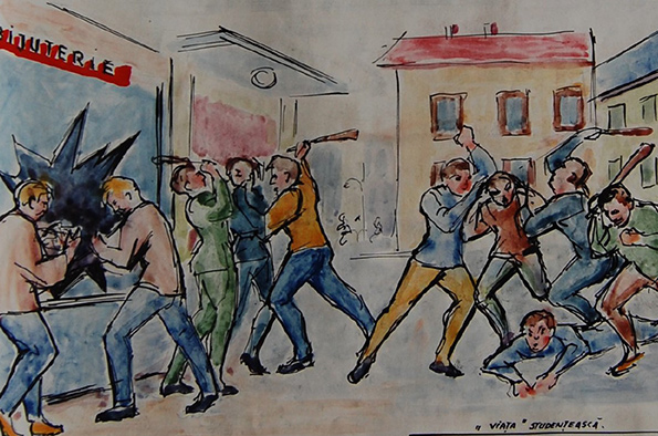 Illustration of a fight between people in a street